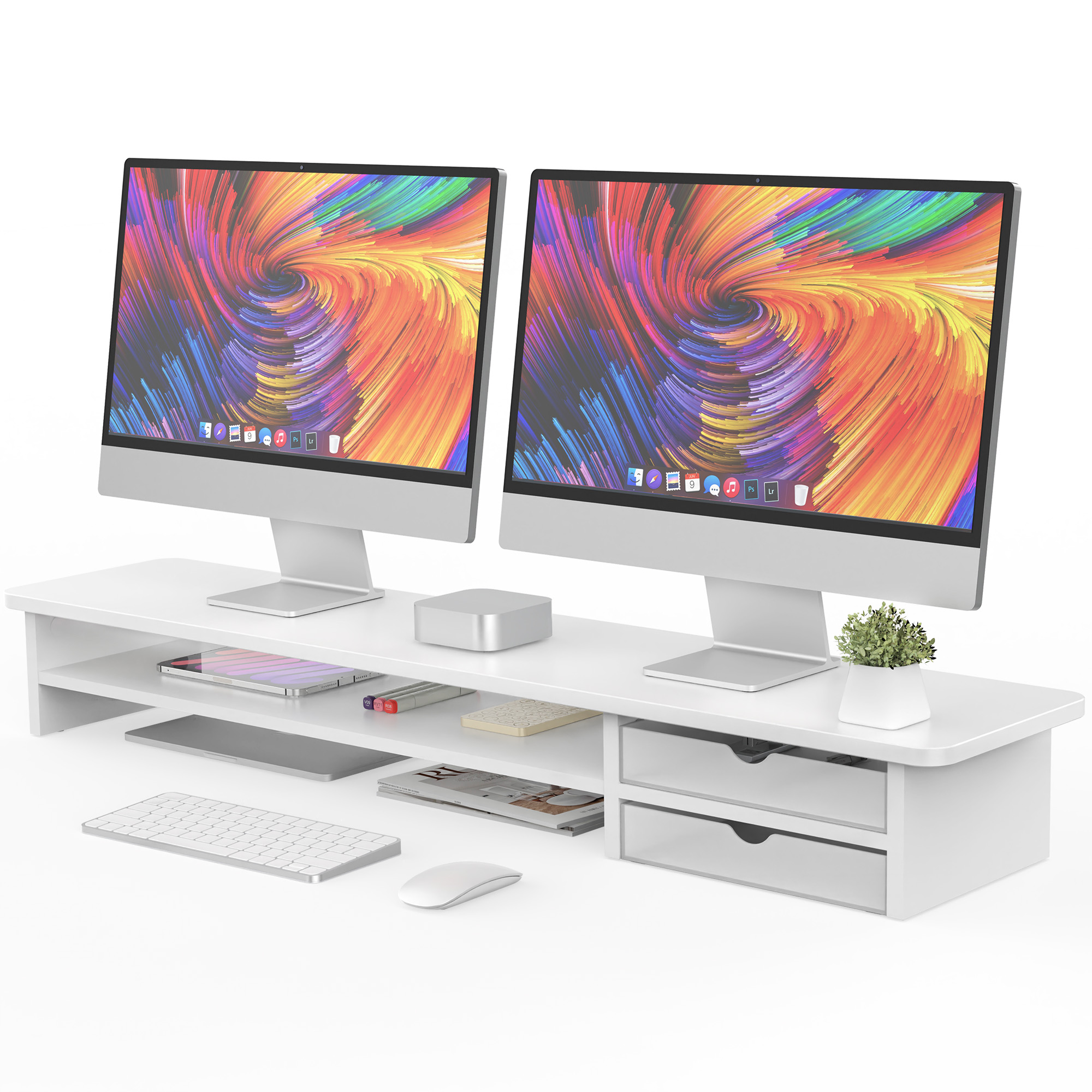 Fenge Inches Acrylic Dual Monitor Stand With Drawer