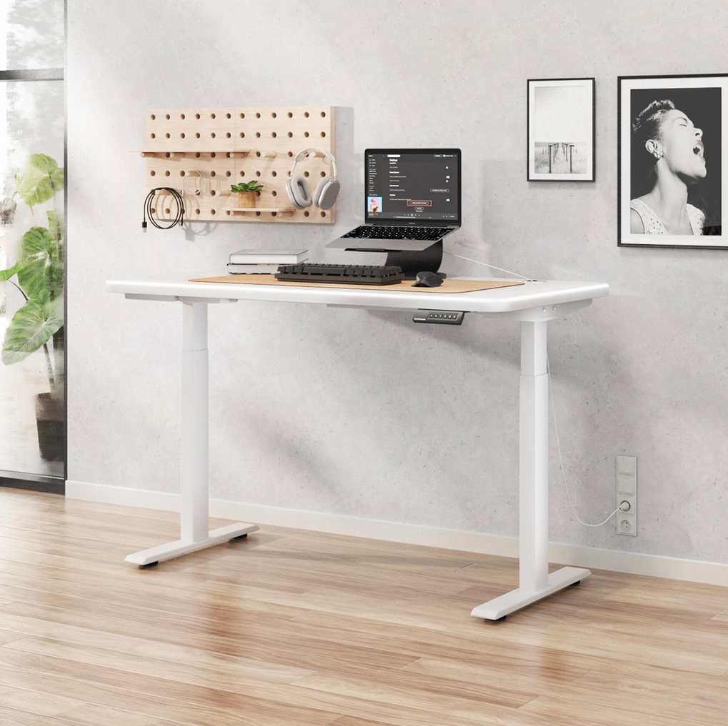 Electric Height Adjustable Standing Desk with White Wood Desktop