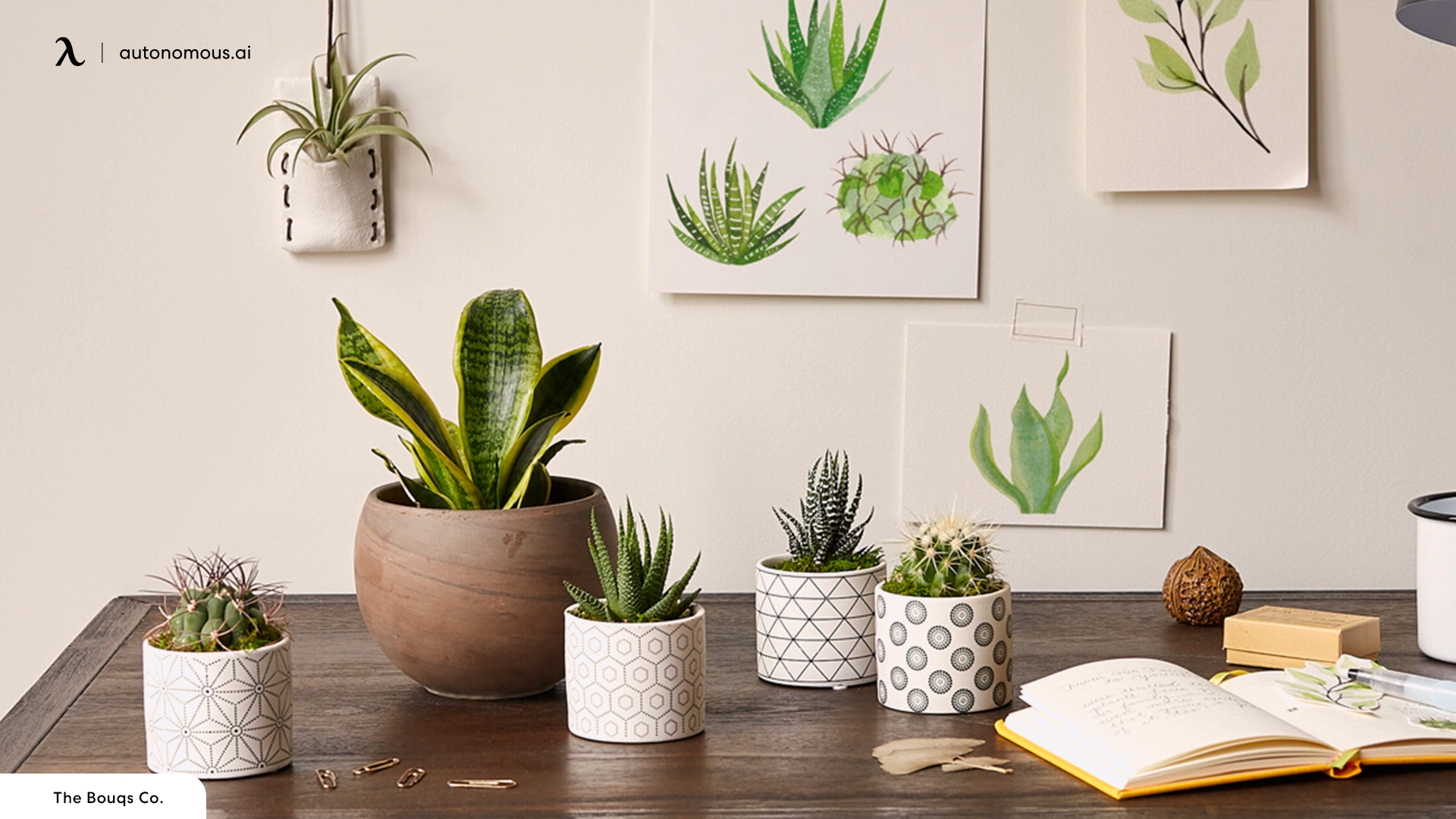 Get Some Indoor Plants with L-shaped desks for home office