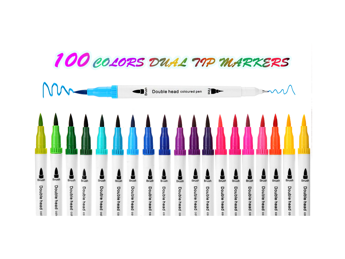 AGPTEK 100 Colors Dual Tip Brush Marker Pens