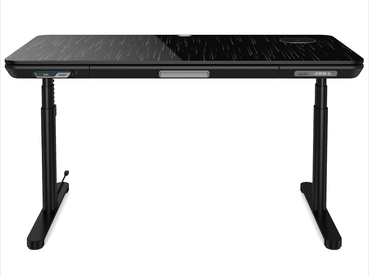 ErgoAV Adjustable Height Sit Stand Desk: Built In Wireless Charger, USB Port
