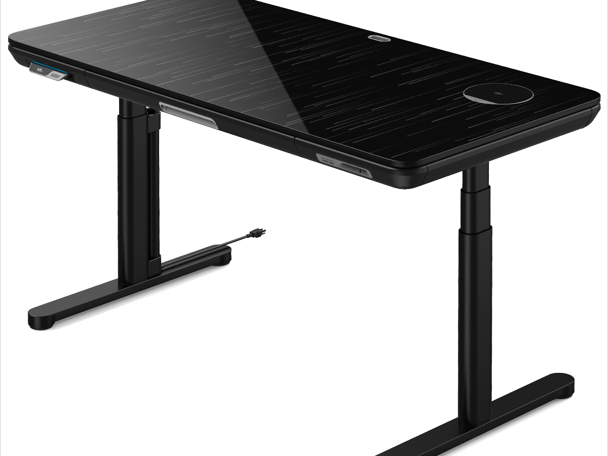 ErgoAV Adjustable Height Sit Stand Desk: Built In Wireless Charger, USB Port