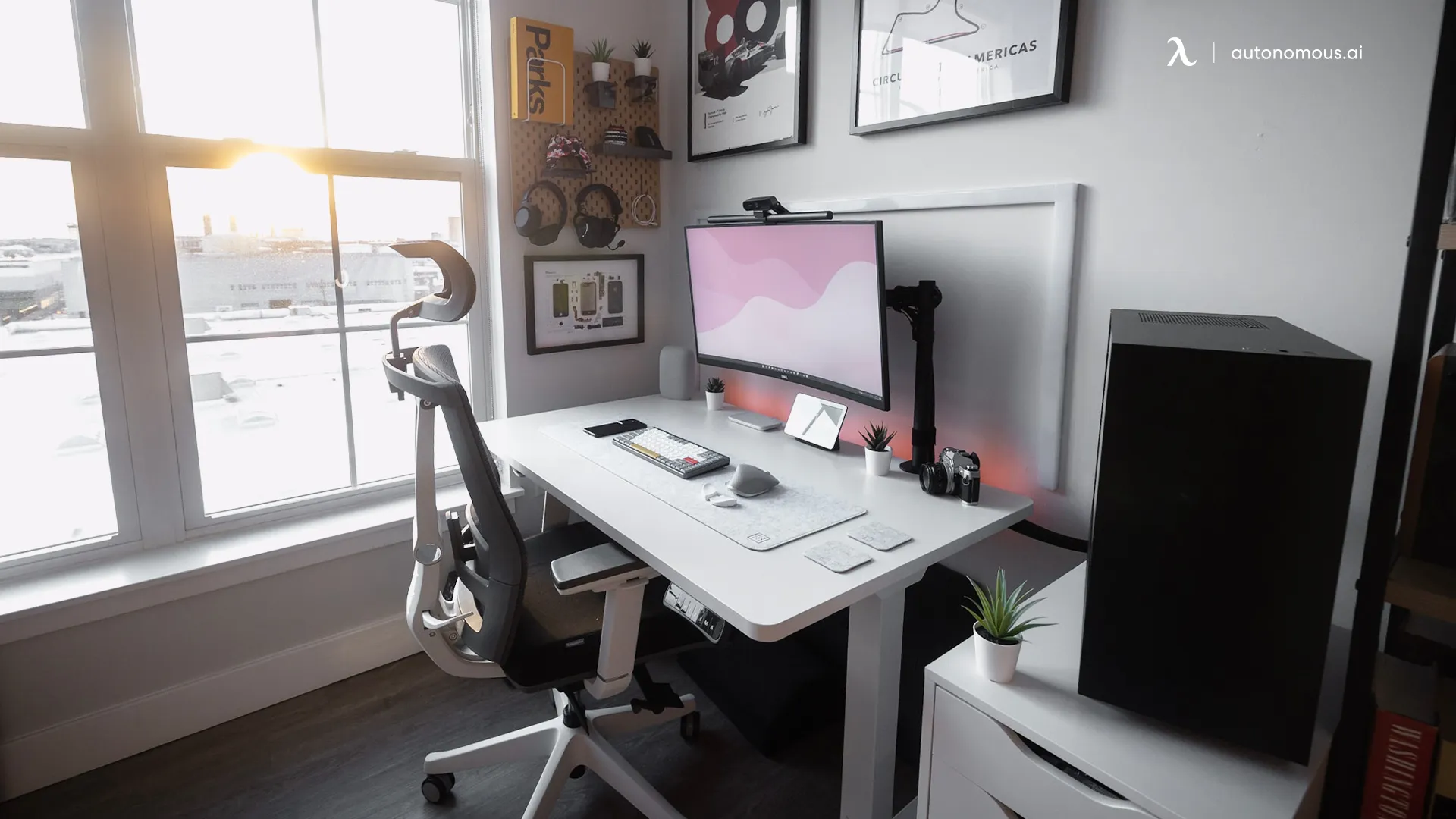 black and white gaming desk setup idea