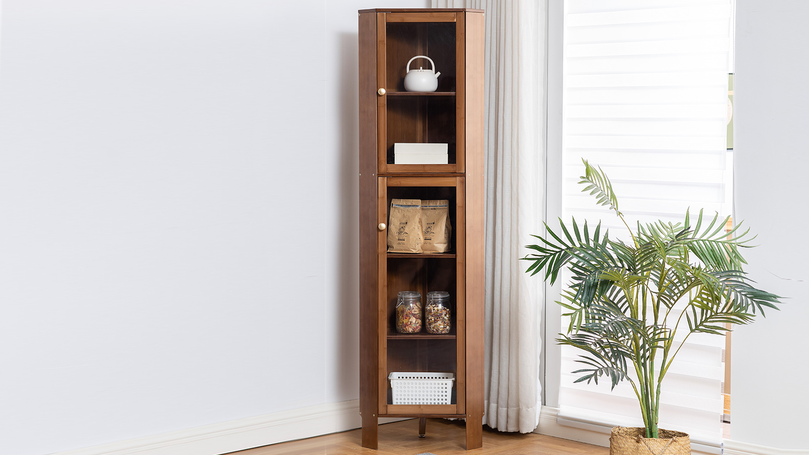 Corner Display Shelf with Doors