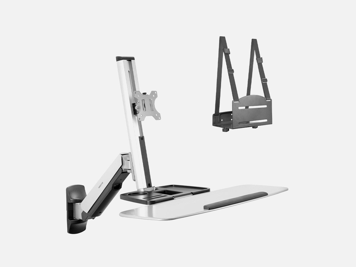 Mount-It! MI-7905 Wall Mounted Sit-Stand Single Monitor Workstation: Keyboard Tray & CPU Holder