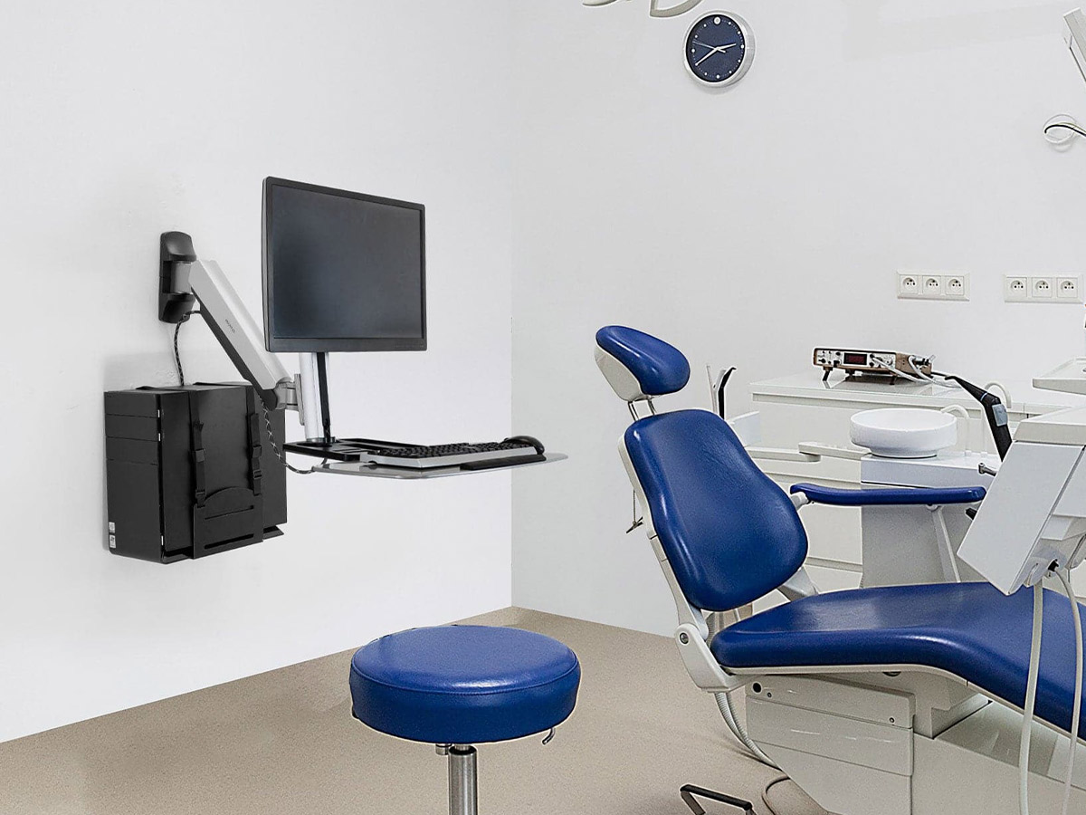 Mount-It! MI-7905 Wall Mounted Sit-Stand Single Monitor Workstation: Keyboard Tray & CPU Holder