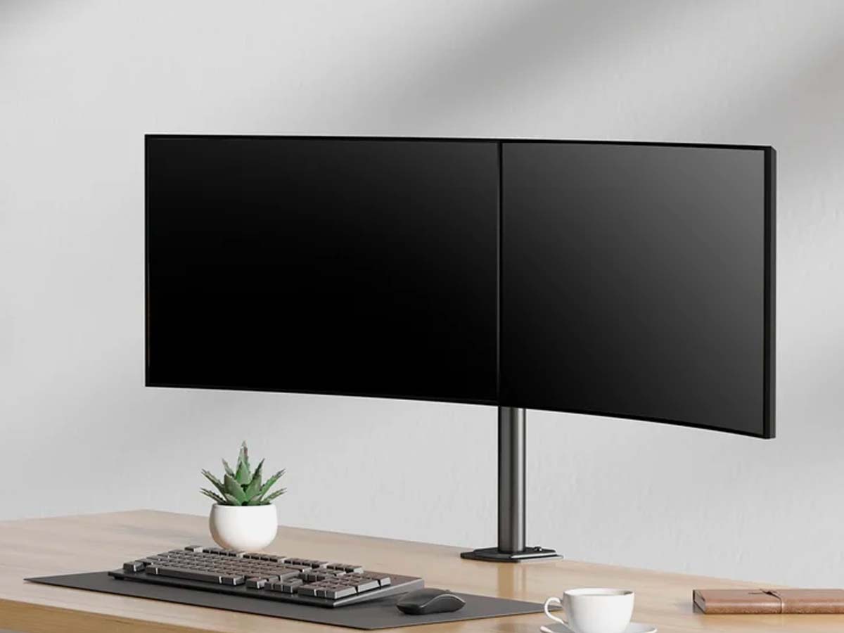 ErgoAV Articulating Motion Monitor Desk Mount: For 2 Monitors 13" to 27"