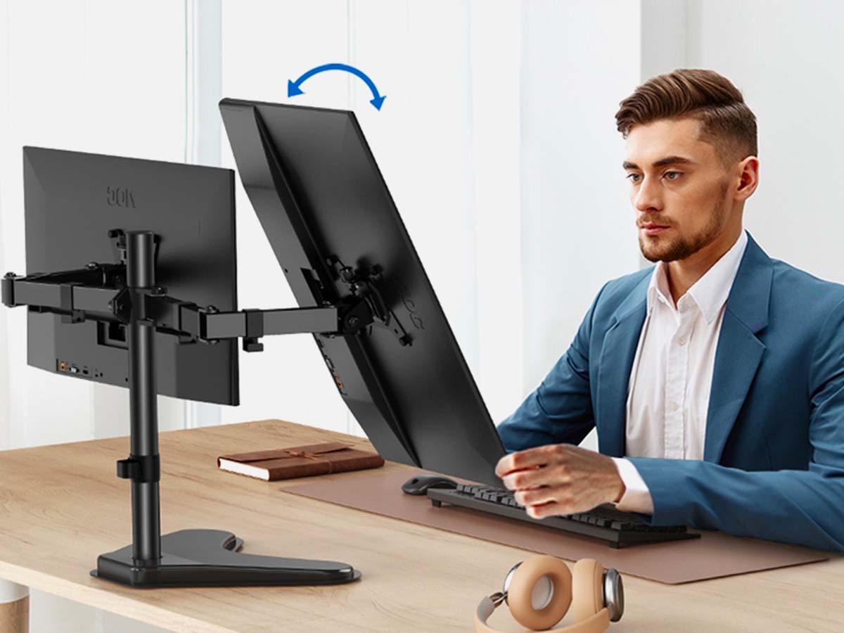 ErgoAV Motion Desk Stand for Dual Monitors: For 2 Monitors 13" to 32"