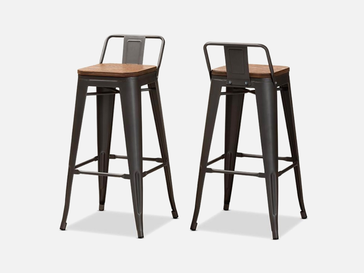 Skyline Decor Bamboo and Gun Metal-Finished Steel Bar Stool: Set of 2