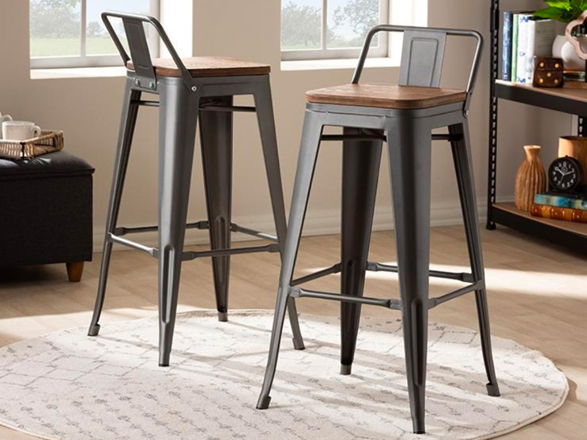 Skyline Decor Bamboo and Gun Metal-Finished Steel Bar Stool: Set of 2