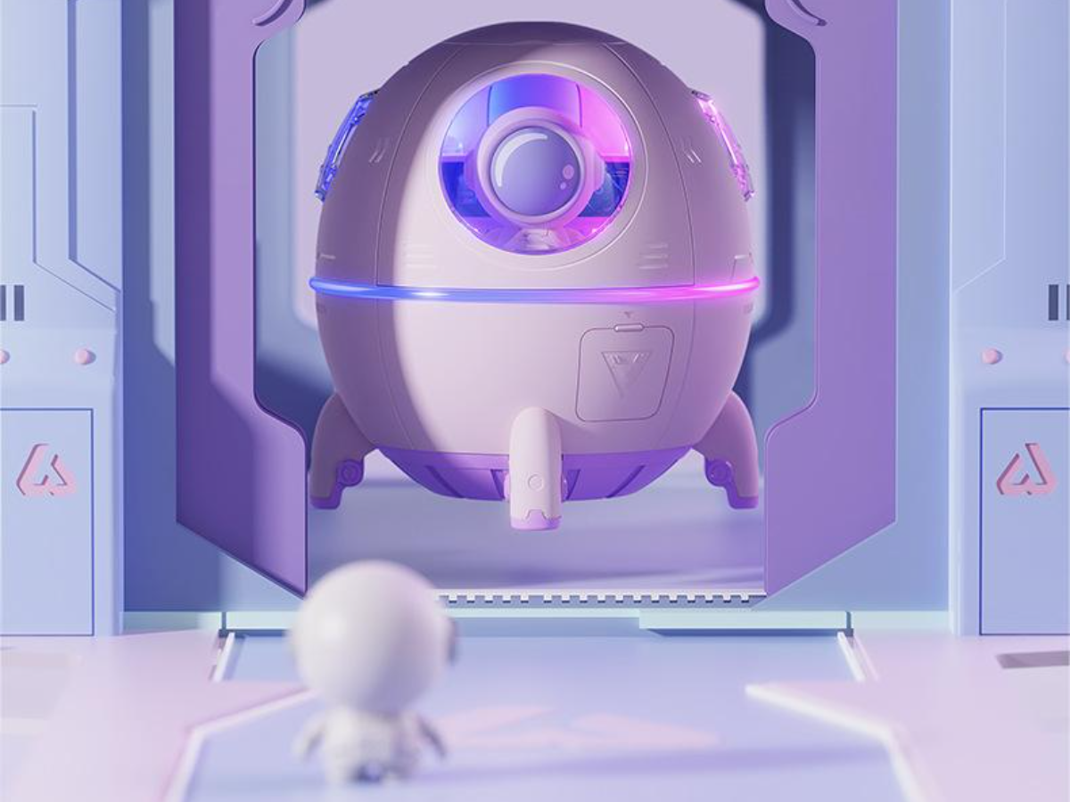 Moody Mouse Astronaut Humidifier with Space Capsule Design & Multi-Color Light