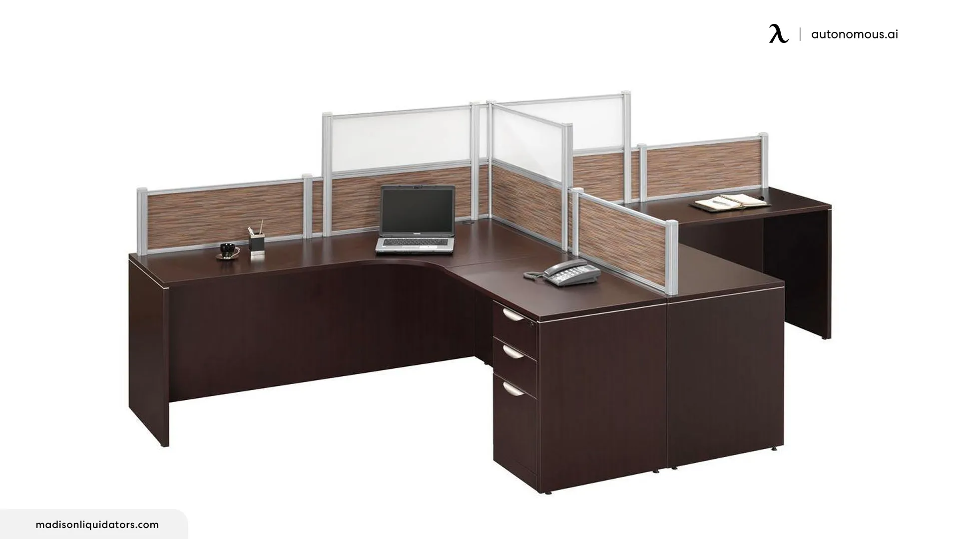 T-Shaped Desk for Two People with Dividers and Drawers