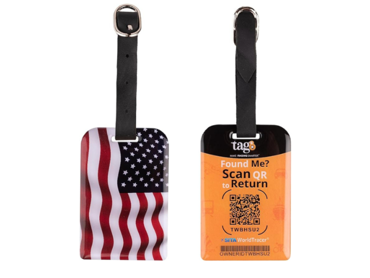 tag8 Bag Security Tag | USA flag Luggage Tag with Airport Tracer Code |pack 2