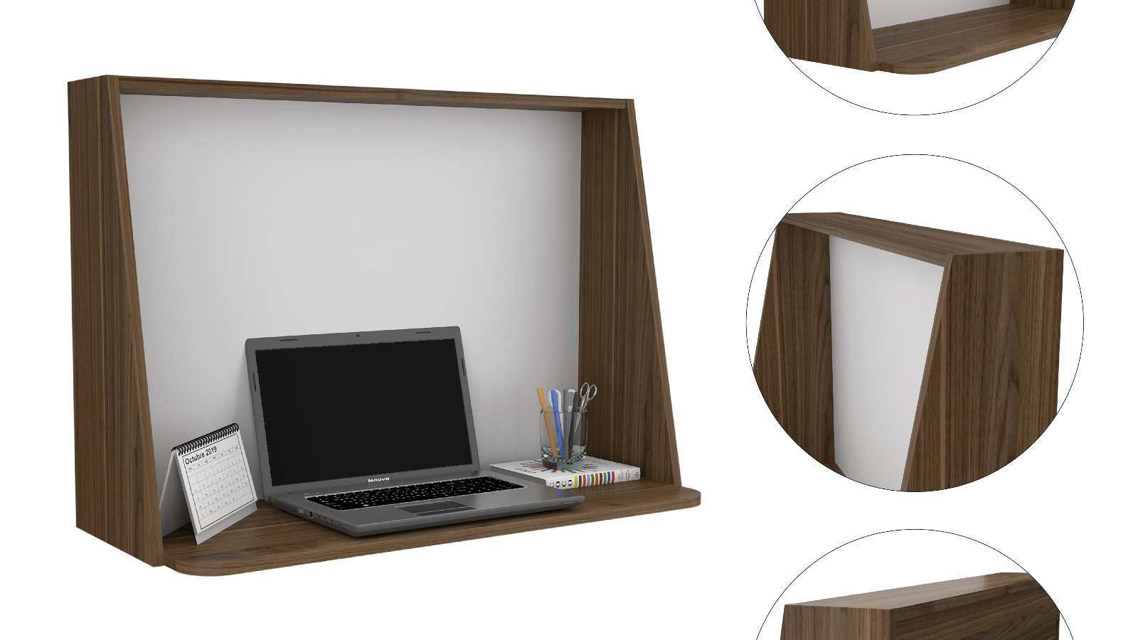 Depot EShop Vasco Wall Desk, Mahogany / White: Wall Desk