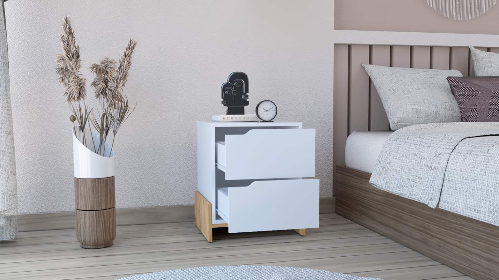 Depot EShop Haines Nightstand 2Drawers,End Table With Sturdy Base: Nightstand