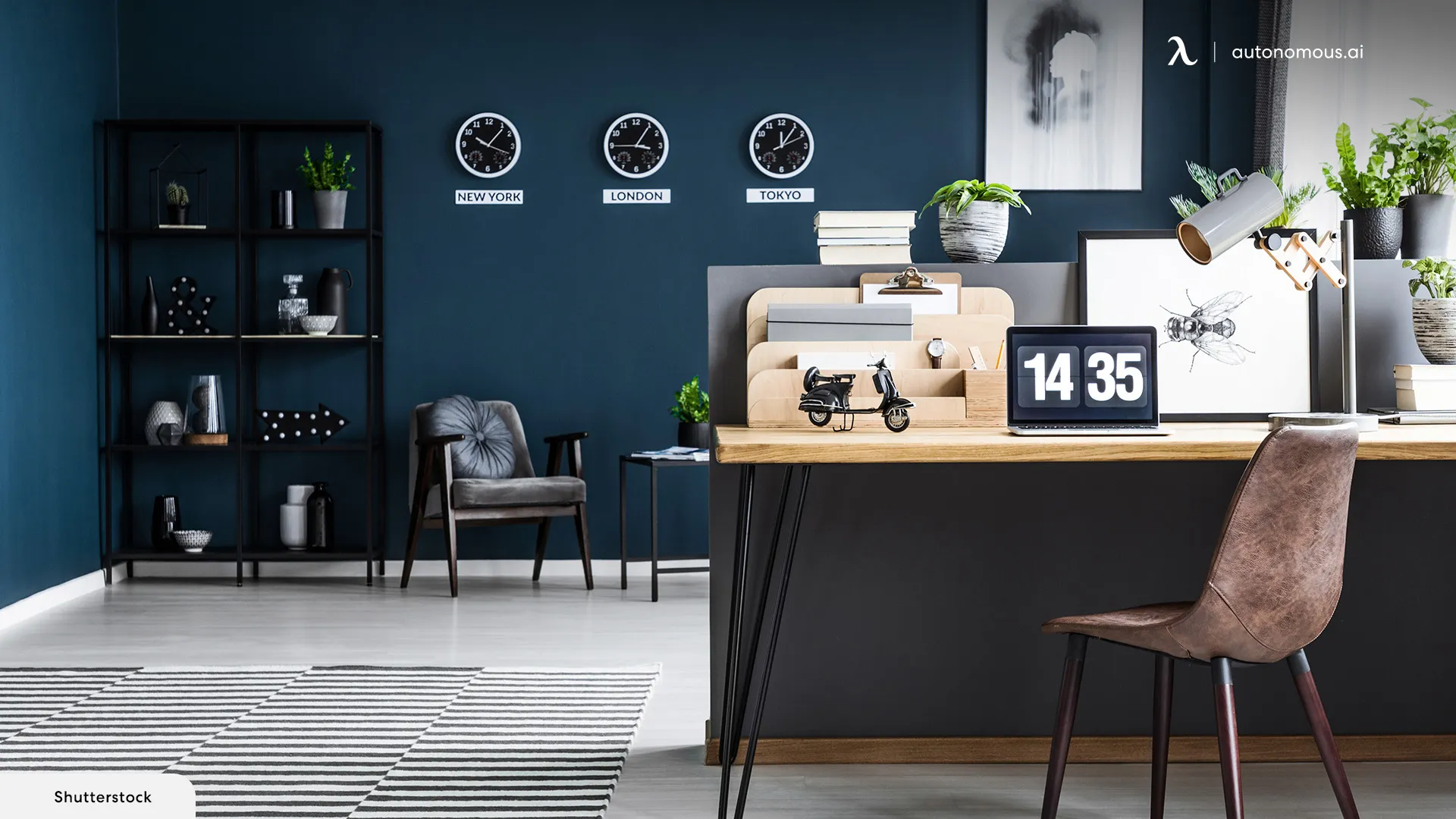 Grey and Blue Home Office