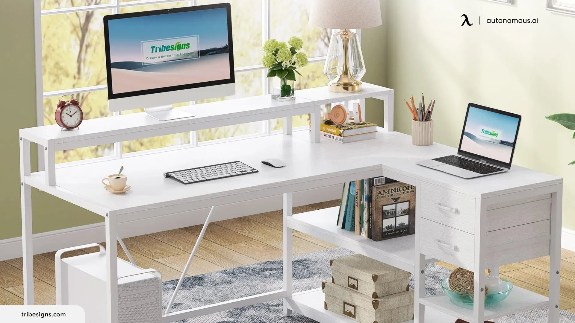 L-Shaped Desk - office desk with drawers