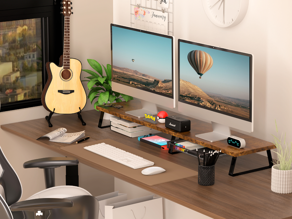 AOTHIA Large Dual Monitor Stand Riser with Drawer