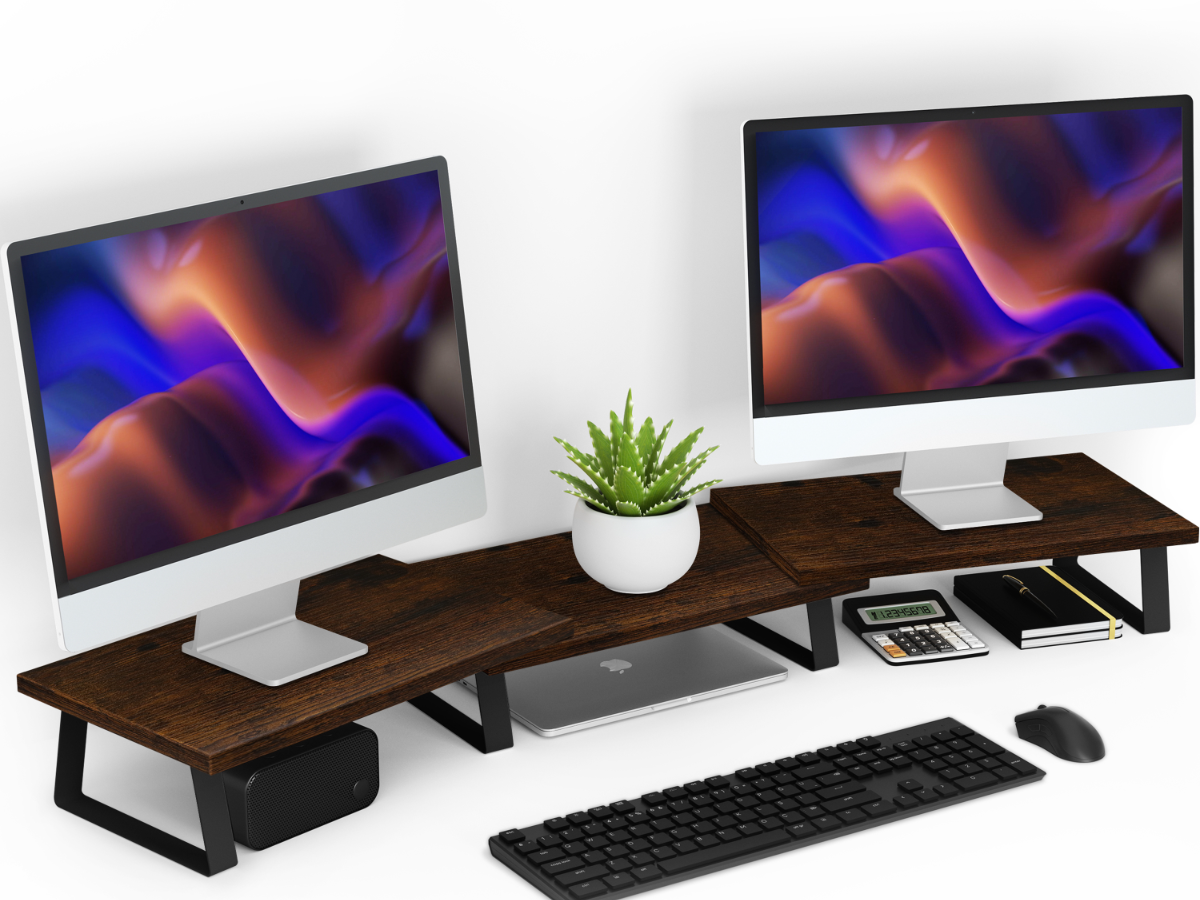 AOTHIA Wood Monitor Stand with Adjustable Length and Angle