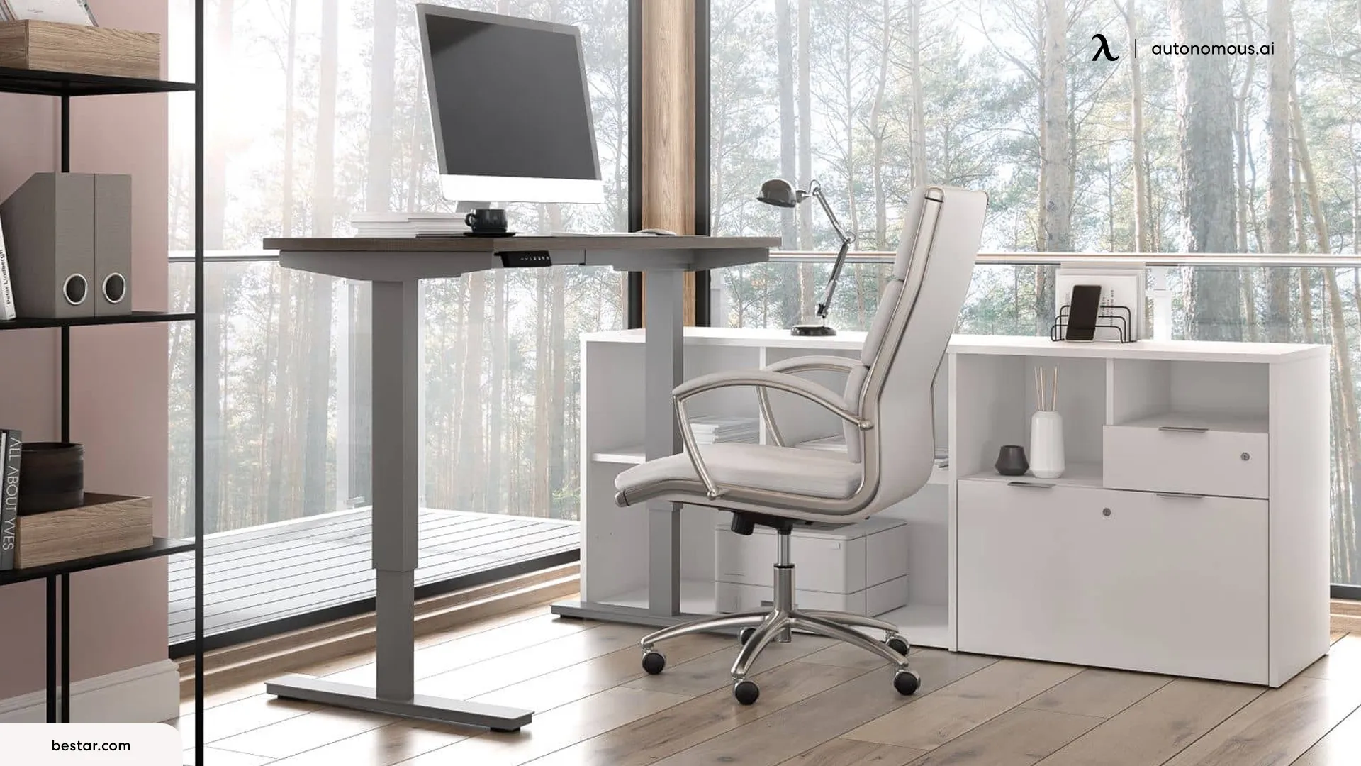 Adjustable L-Shaped Office Desk w/Shelves & Drawers