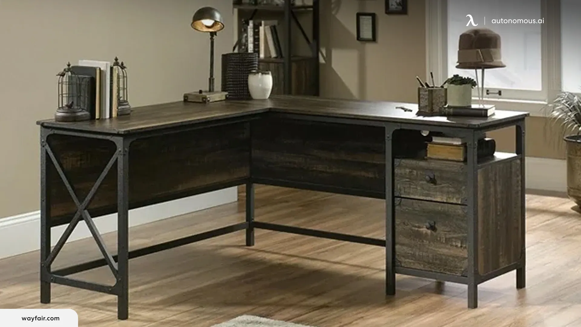 L-shaped Desks - double office desk with drawers