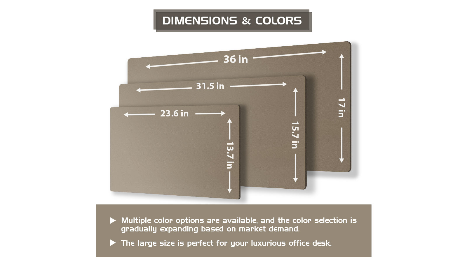 A small desk mat typically measures around 24” x 12” and is ideal for compact setups