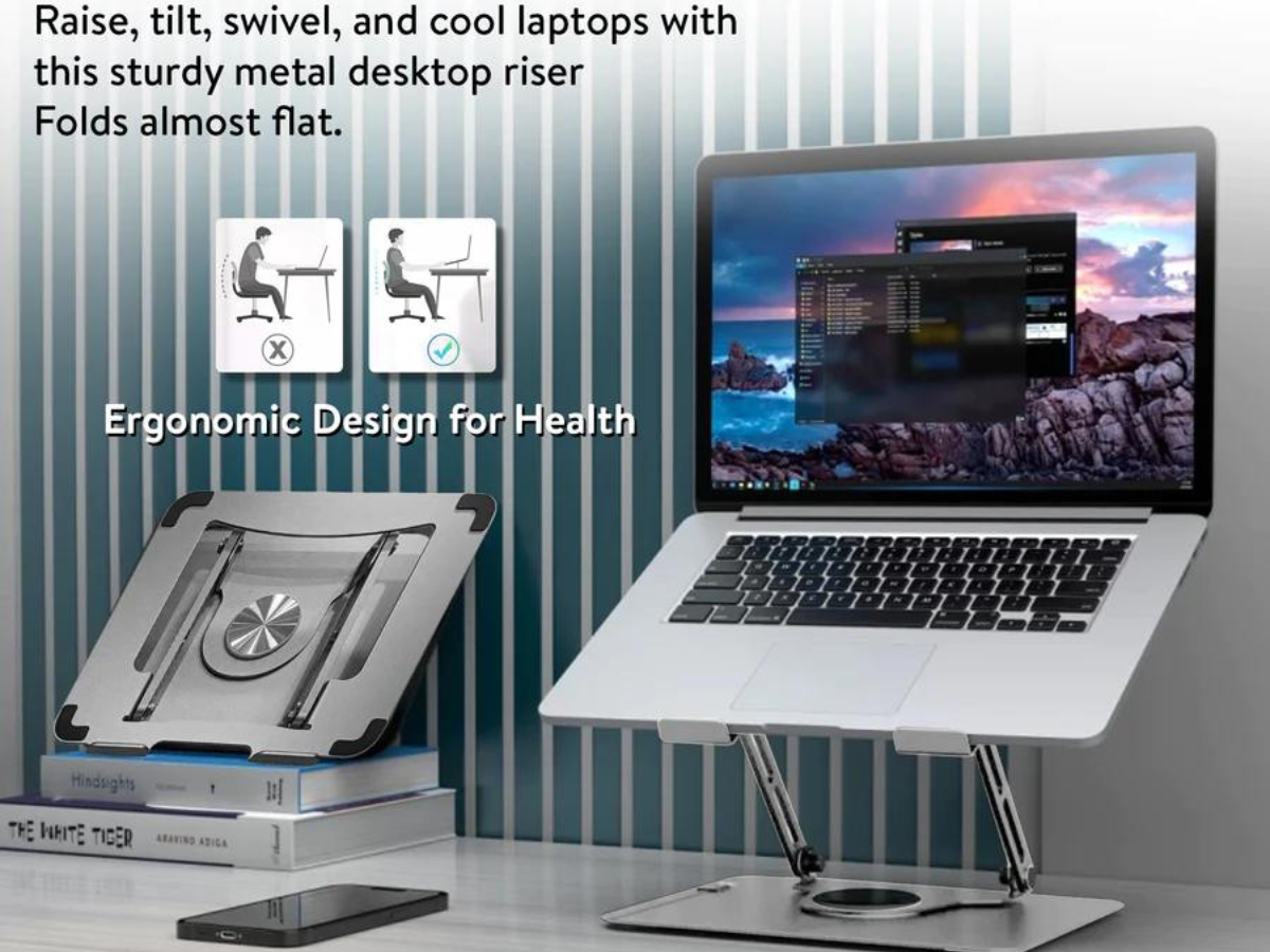 Uncaged Ergonomics swivel laptop stand Elevates Screens to Eye-Level