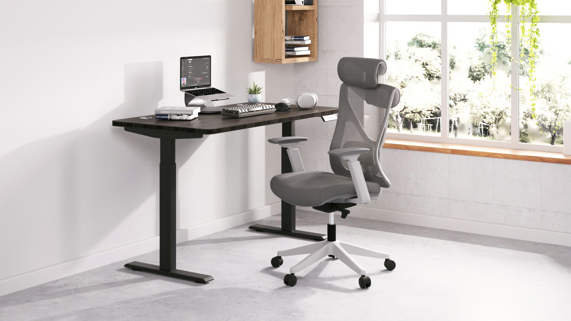 A computer chair with a headrest gives off a complete and professional vibe