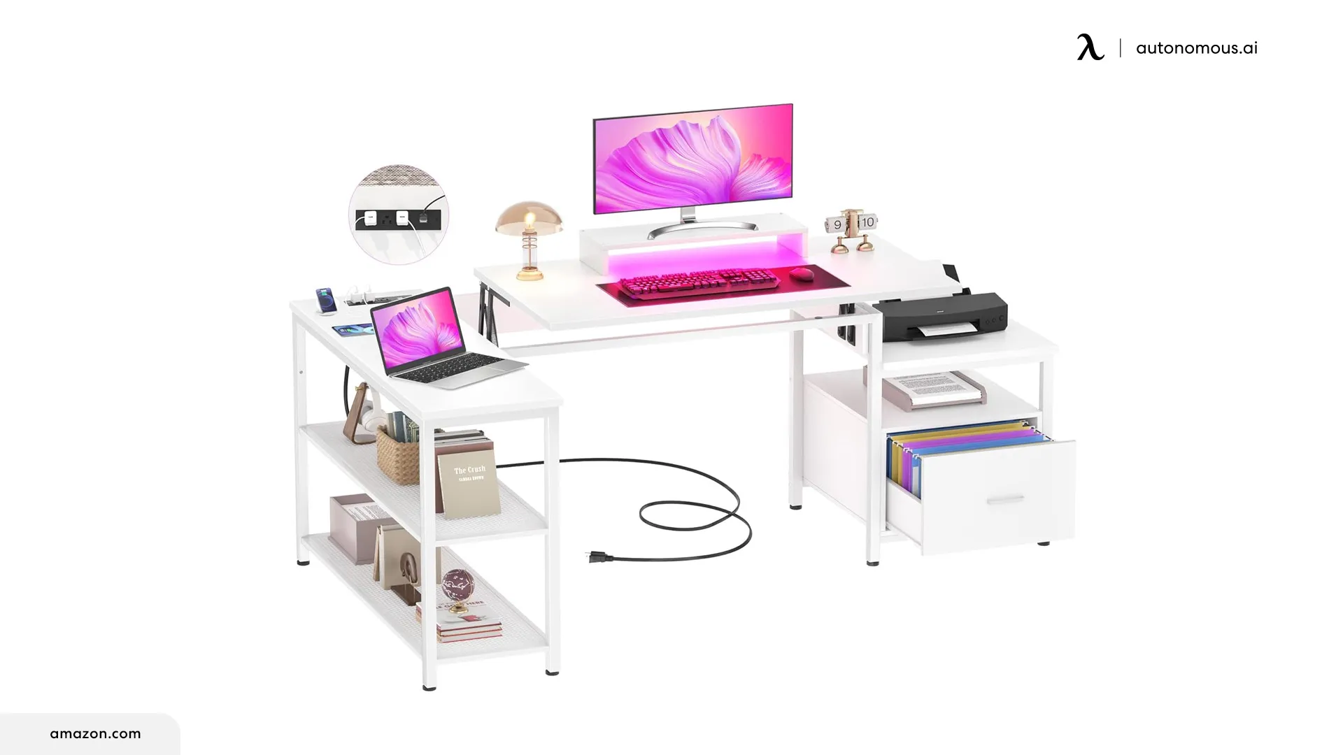 Aheaplus L-shaped Desk with Power Outlet