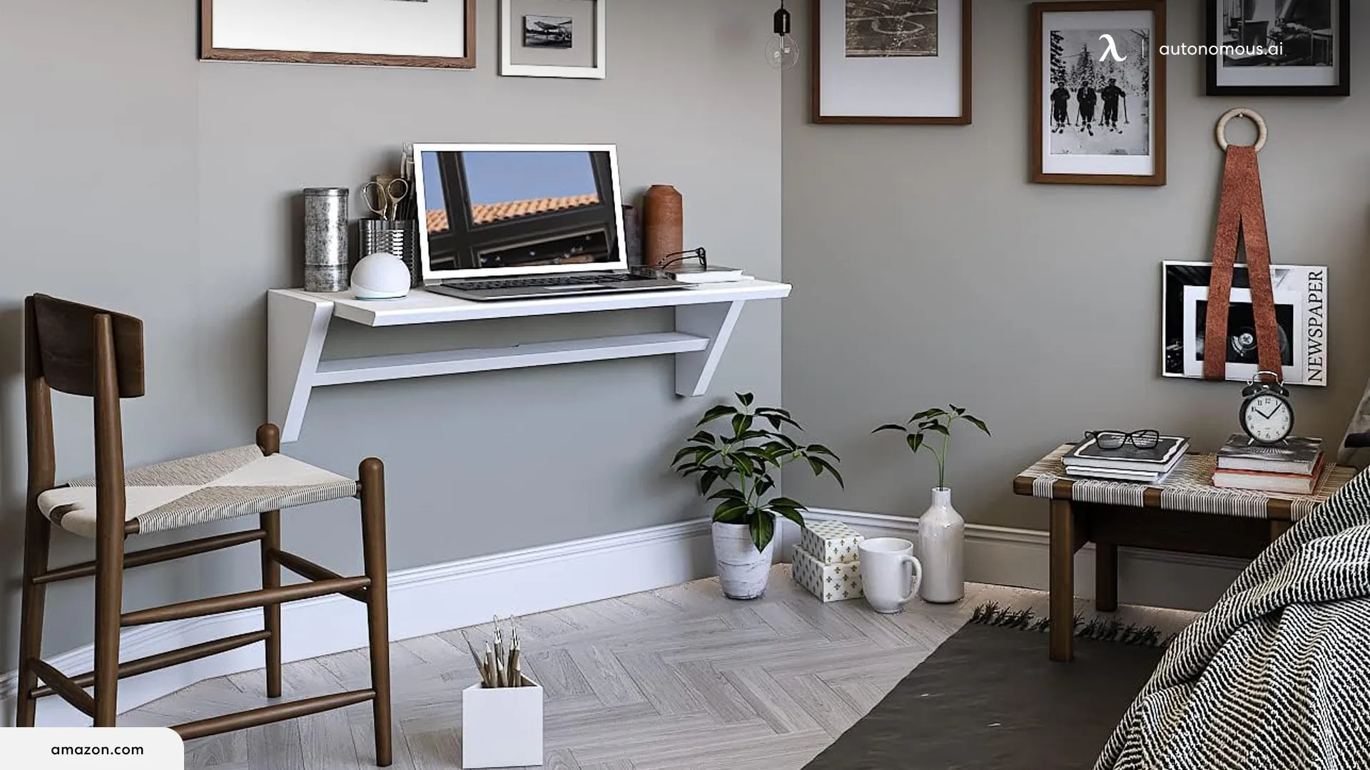 London Bedroom Office with Wall Mounted Desk