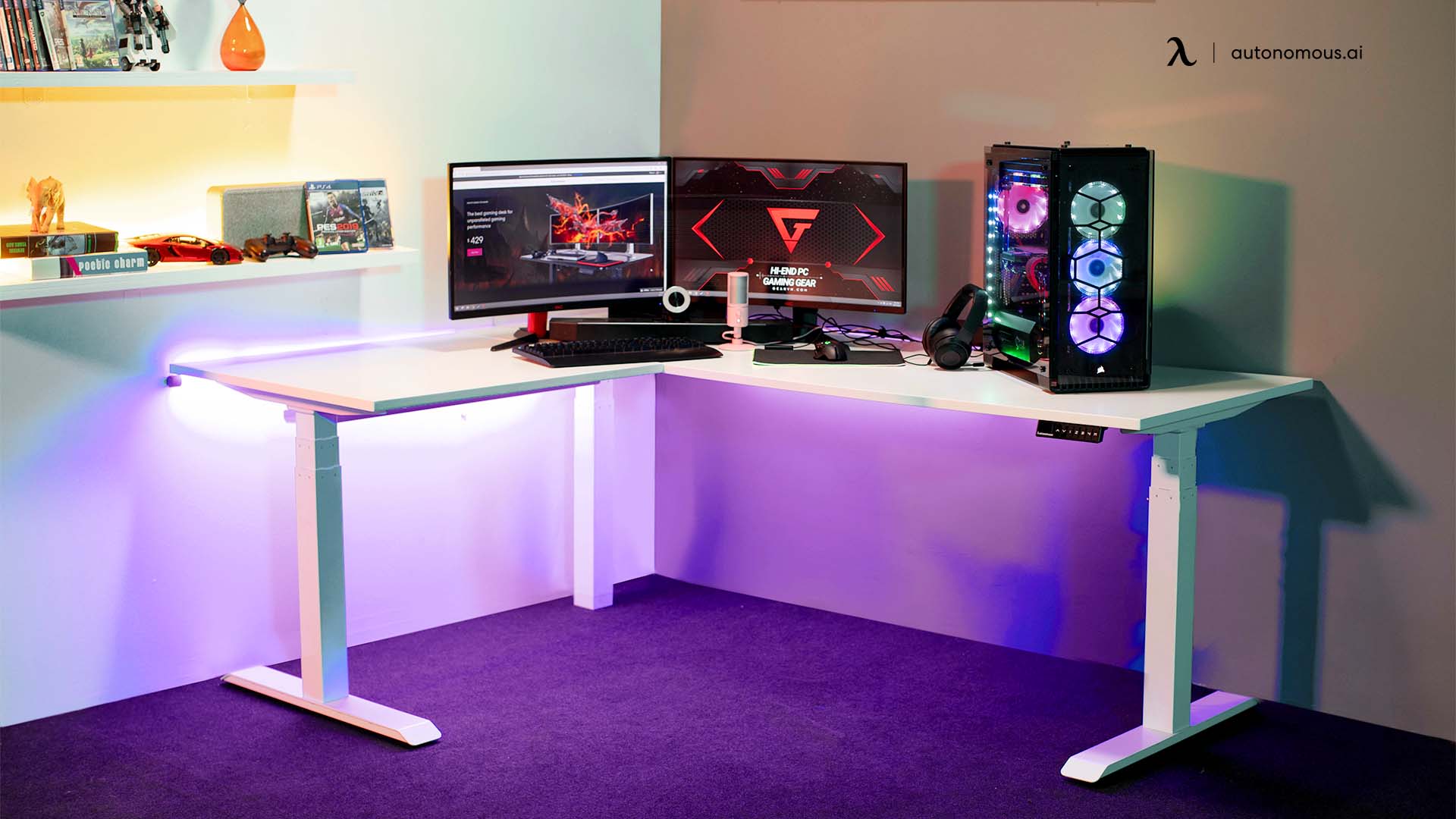 To maximize setup, consider getting a PC gaming desk with a PC tower.