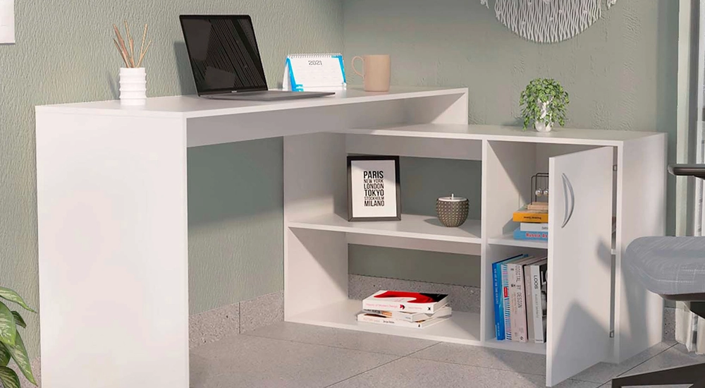 Install an executive L-shaped desk for office space