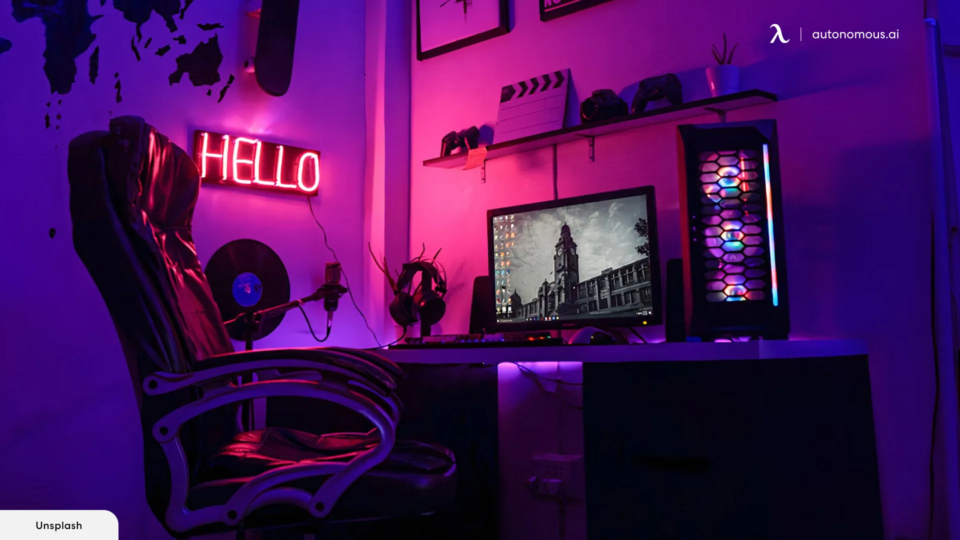 Neon-Lit Pink Setup video gaming room ideas