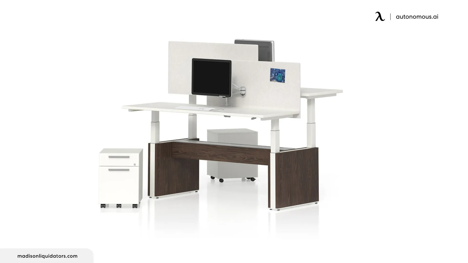 Groupe Lacasse Cite Series 2 Person Height Adjustable Desk with Privacy Panels and Drawers