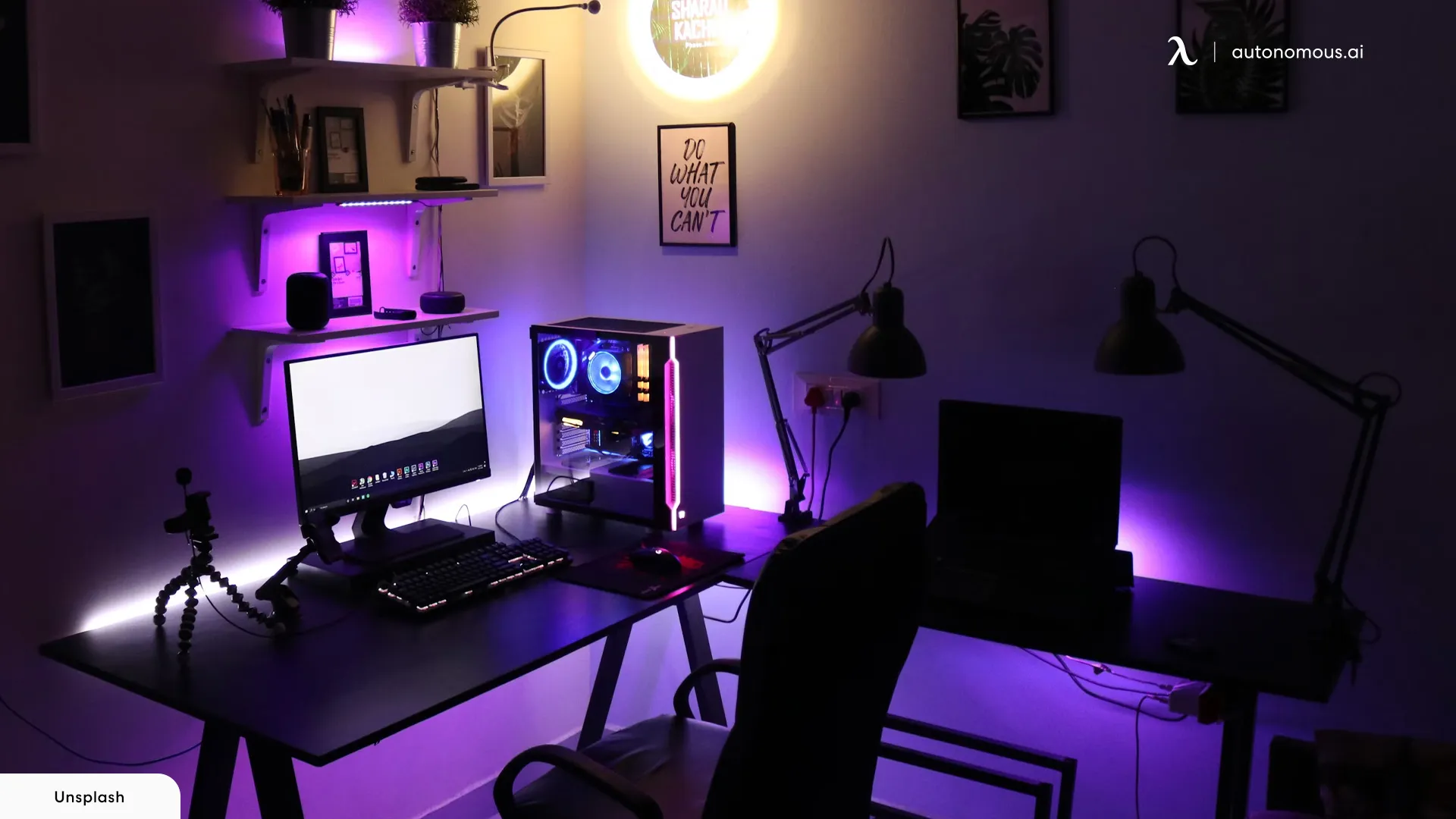 Under Desk LED Ambiance - l-shaped gaming desk with led lights