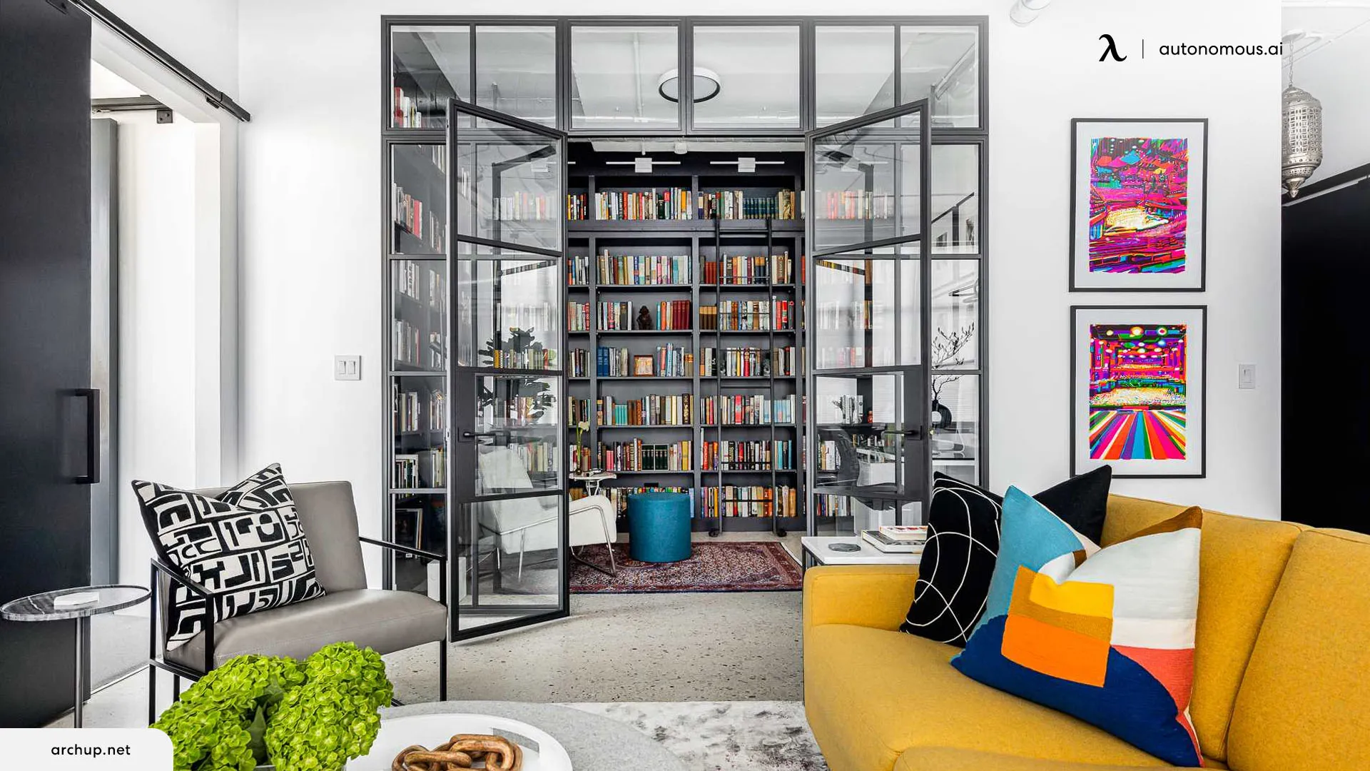 Glass Home Office with Library
