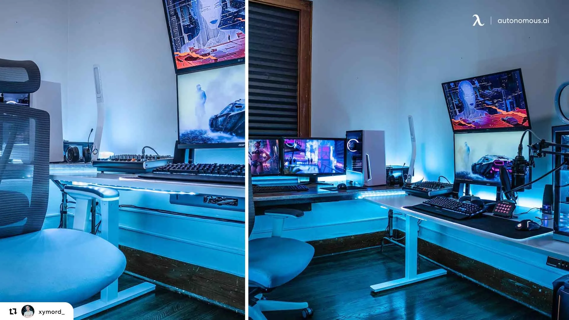 Organized Dual Monitor Blue Gaming Room Setup