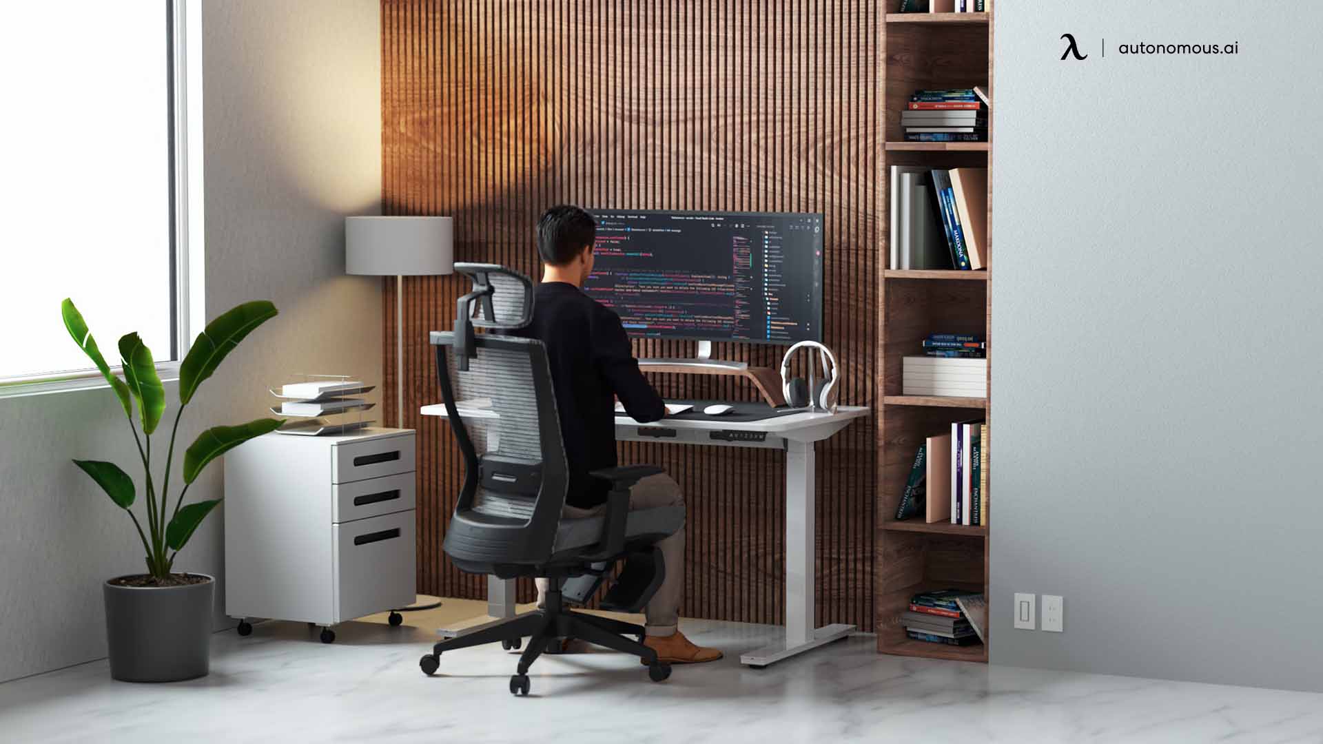 Placing your home office desk against a wall is a popular choice