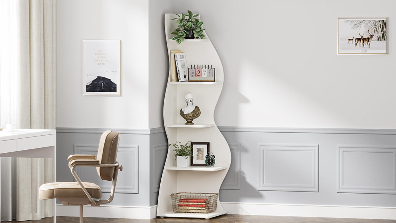 YUZHOU INTERNATIONAL INC Tribesigns 5-Tier Corner Shelf, Modern Wall Corner Bookshelf Bookcase