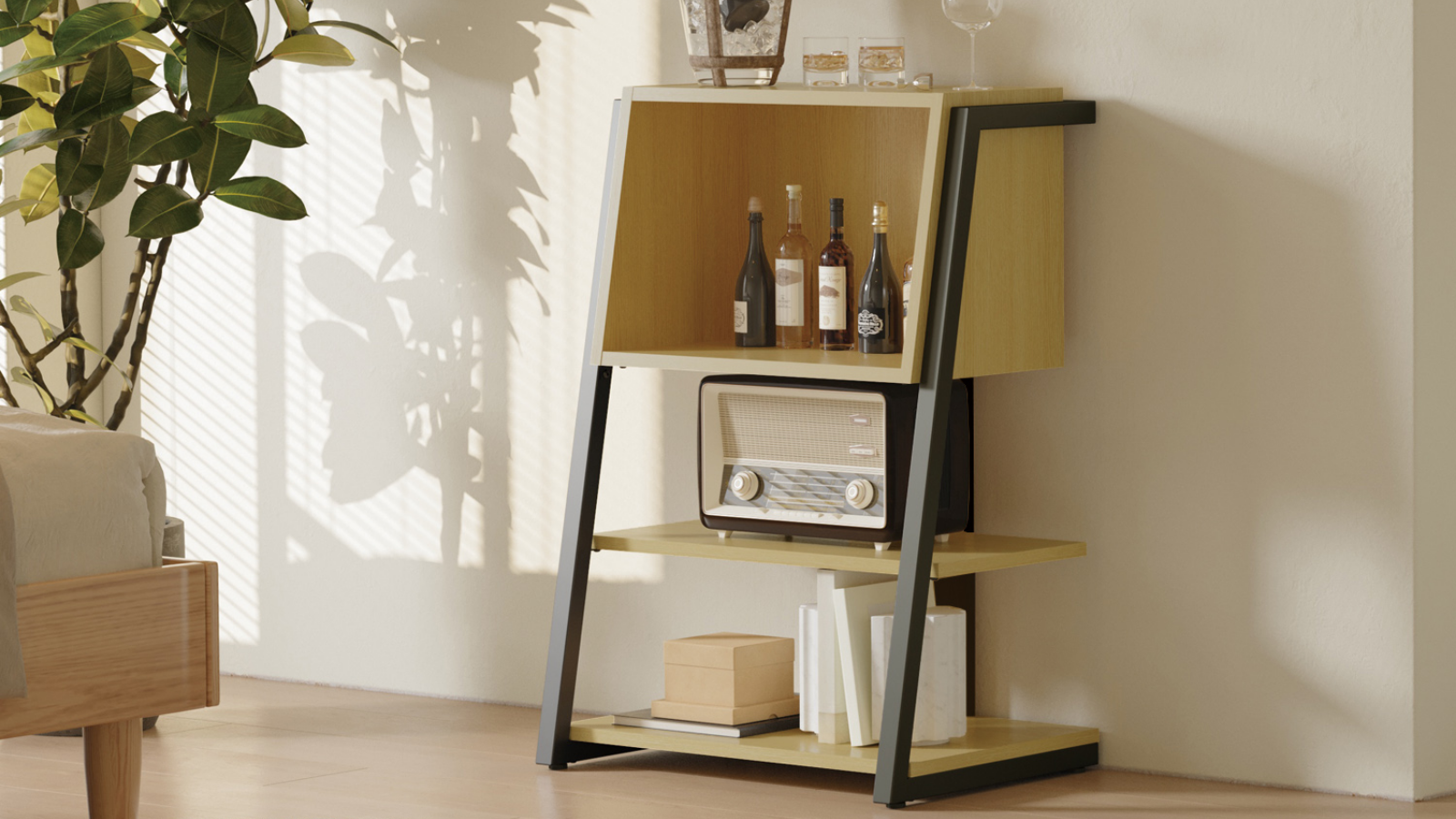 FENGE Bookcase, 4 Tier Open Bookshelf, Bookcases with Metal Frame