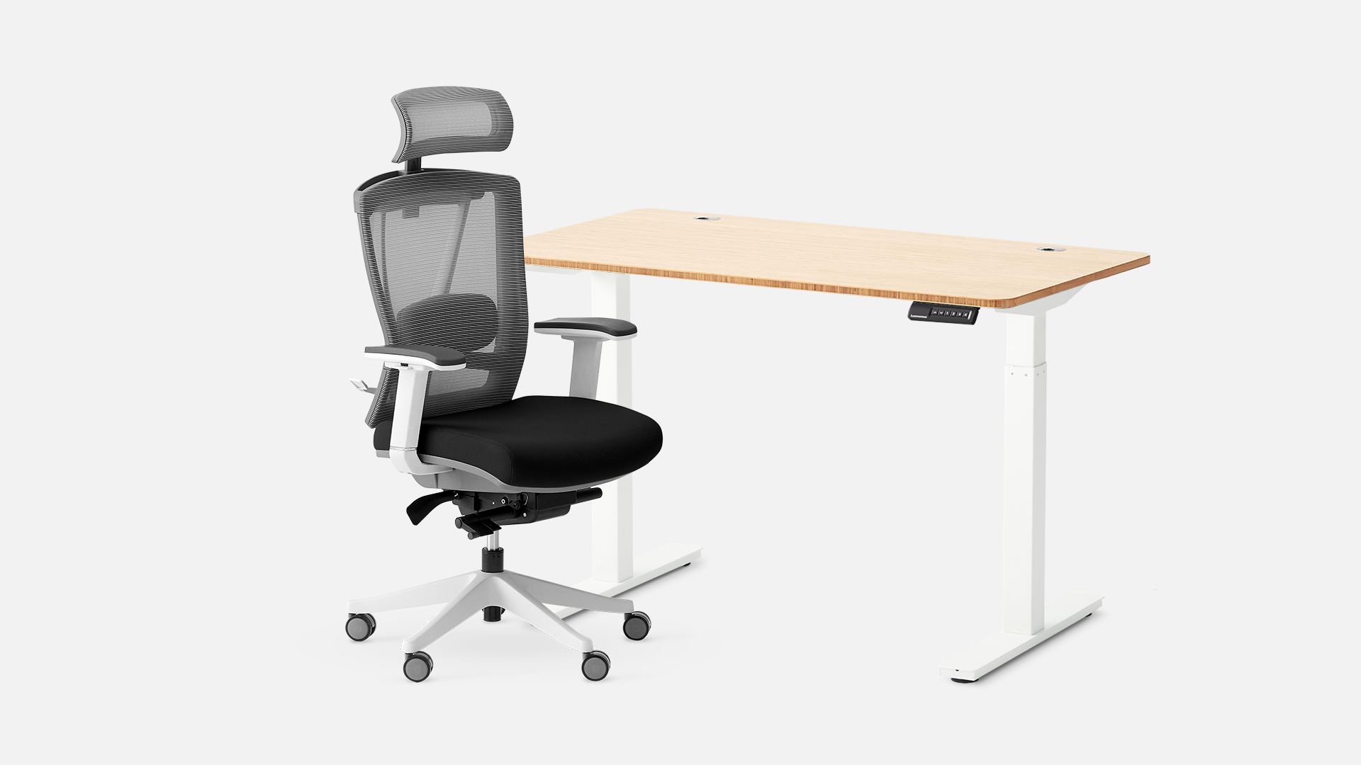 Autonomous Desk 2 and ErgoChair Pro Black & White - White - Bamboo