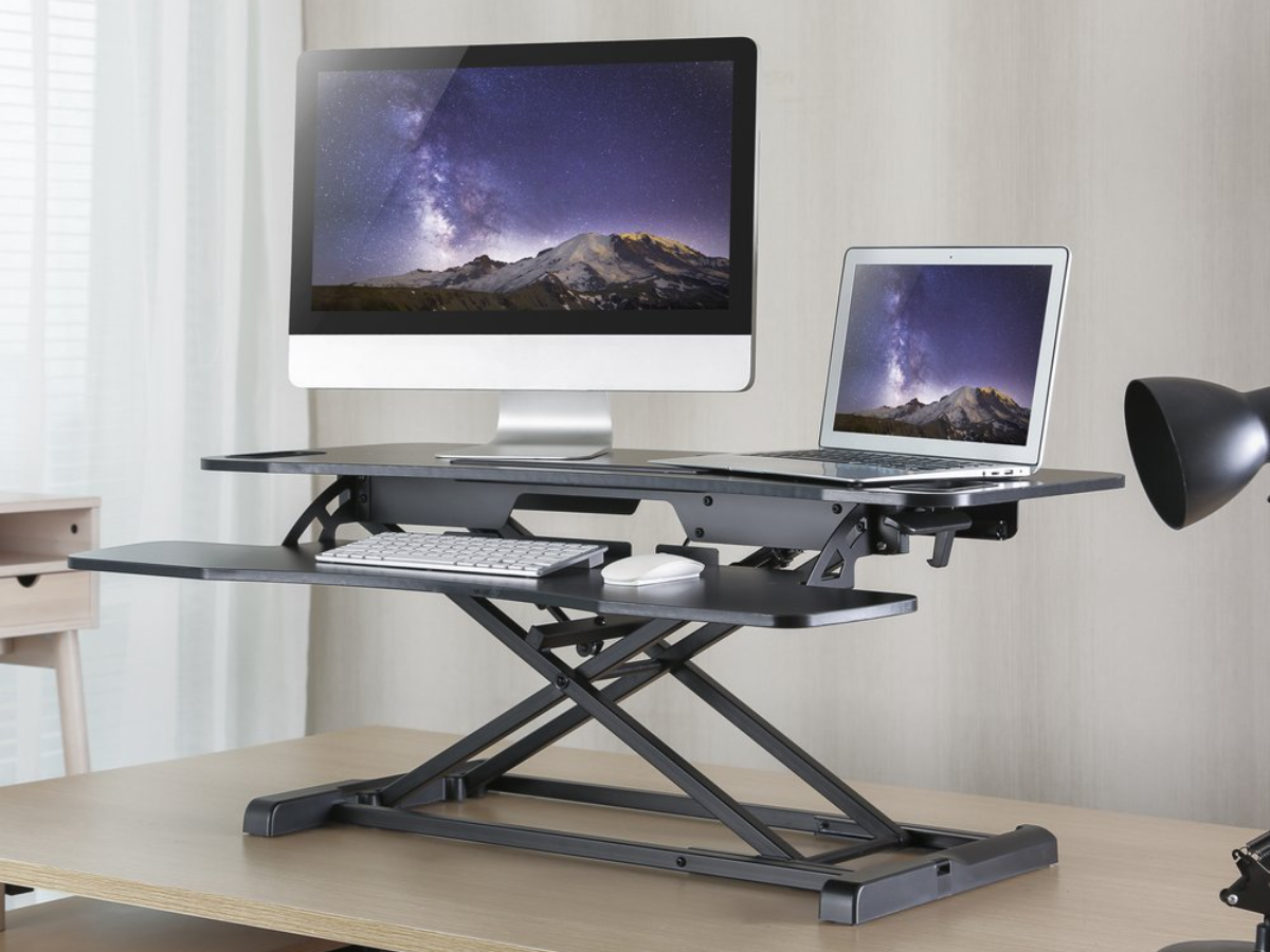 Amer Mounts  EZRISER36 Desk Top Pneumatic Sit/Stand Riser and Keyboard Tray: Top Pick