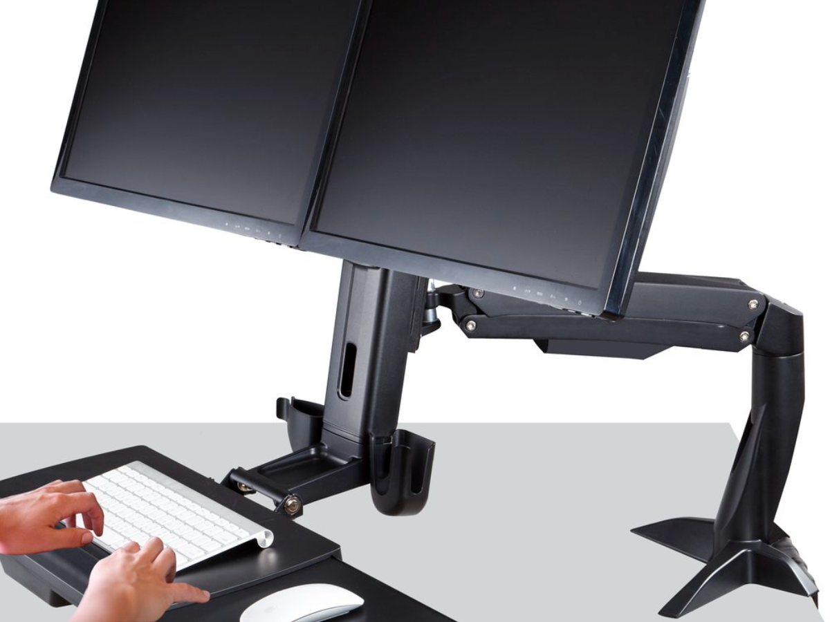 Amer Mounts AMR2ACWS Single Arm Clamp Mount Workstation With Dual Display