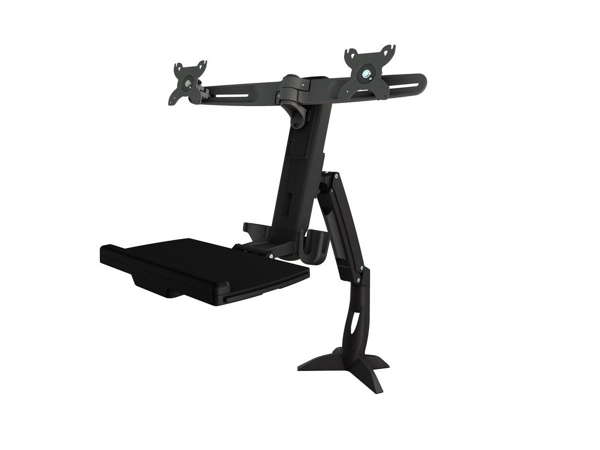 Amer Mounts AMR2ACWS Single Arm Clamp Mount Workstation With Dual Display