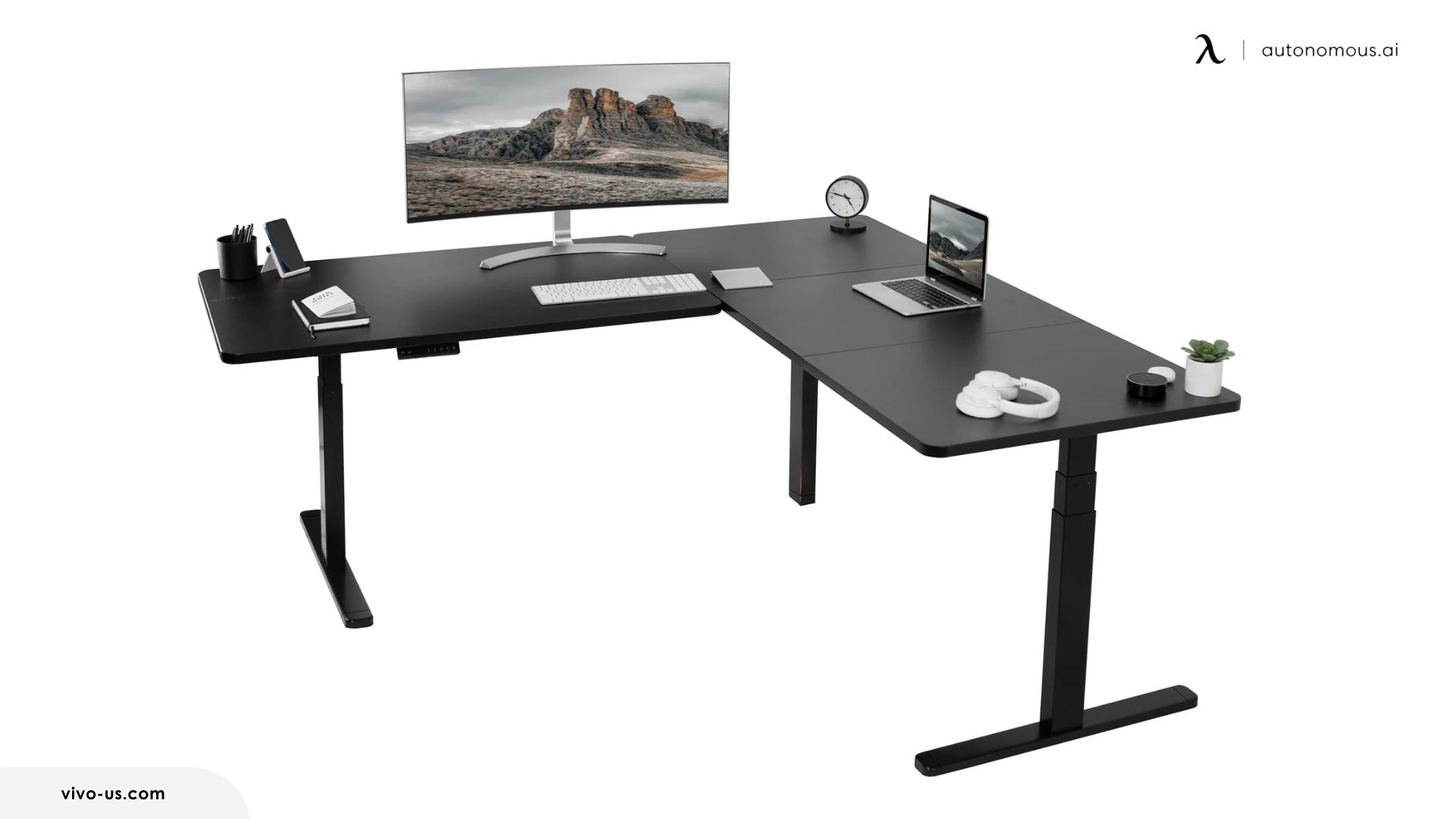 VIVO Corner Electric Desk with Push Button Memory Controller