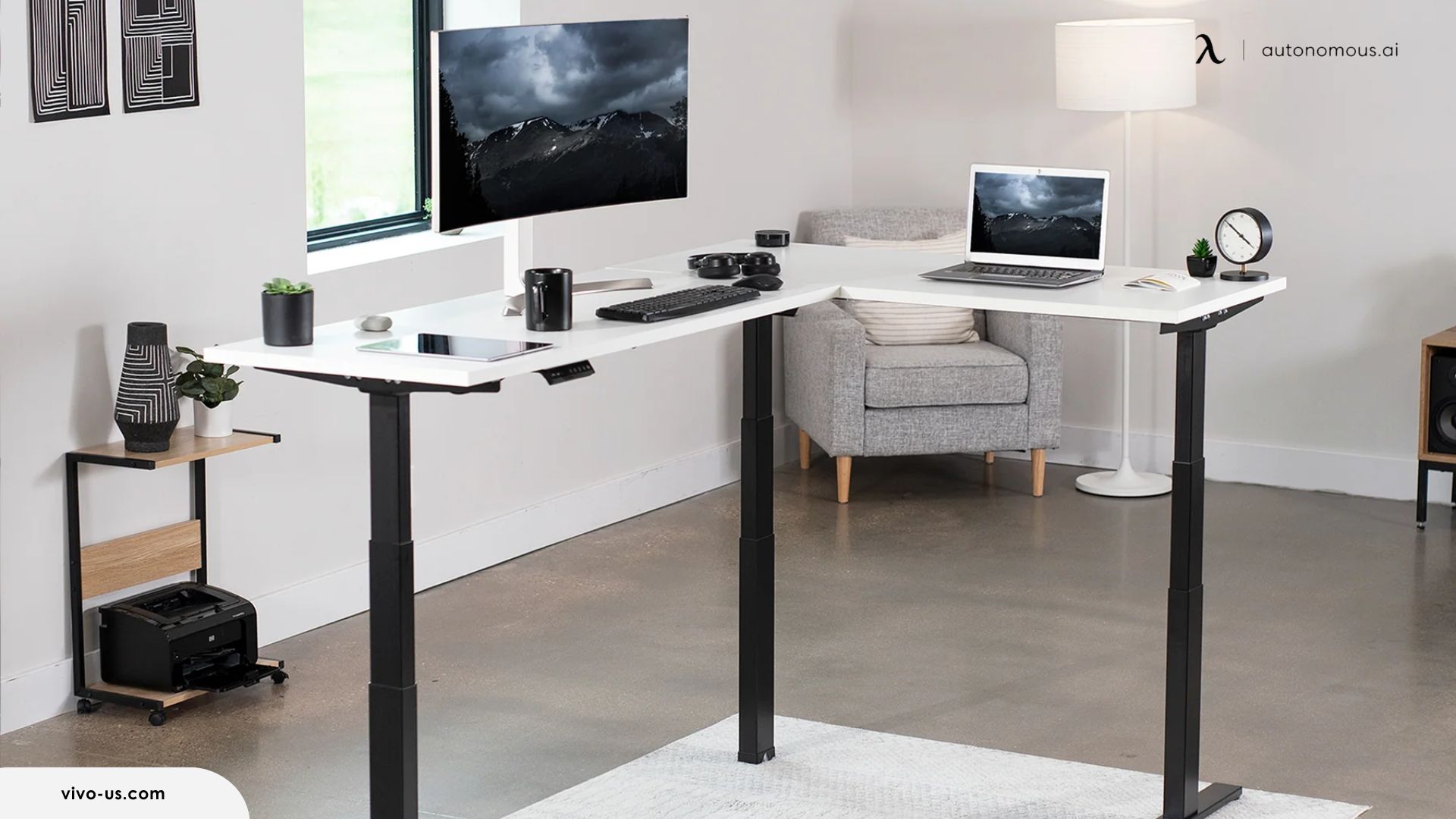 VIVO L-Shaped Electric Desk with Square Corner Edge Top