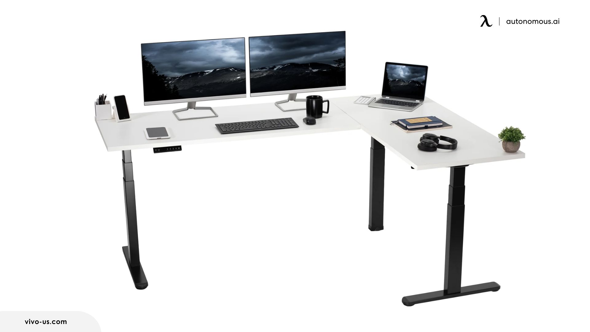 VIVO L-Shaped Electric Desk with Square Corner Edge Top