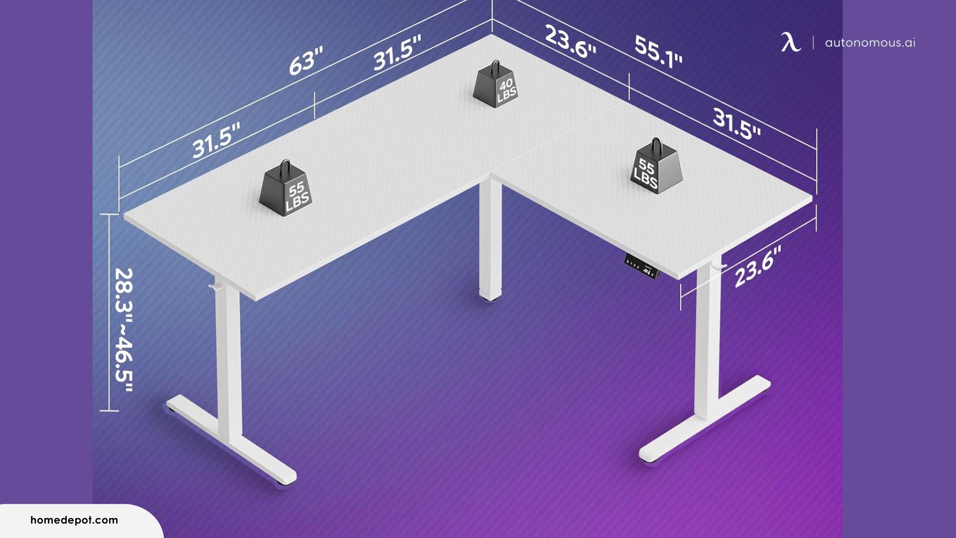 Bestier L-Shaped White Carbon Fiber Wood Sit to Stand Desk