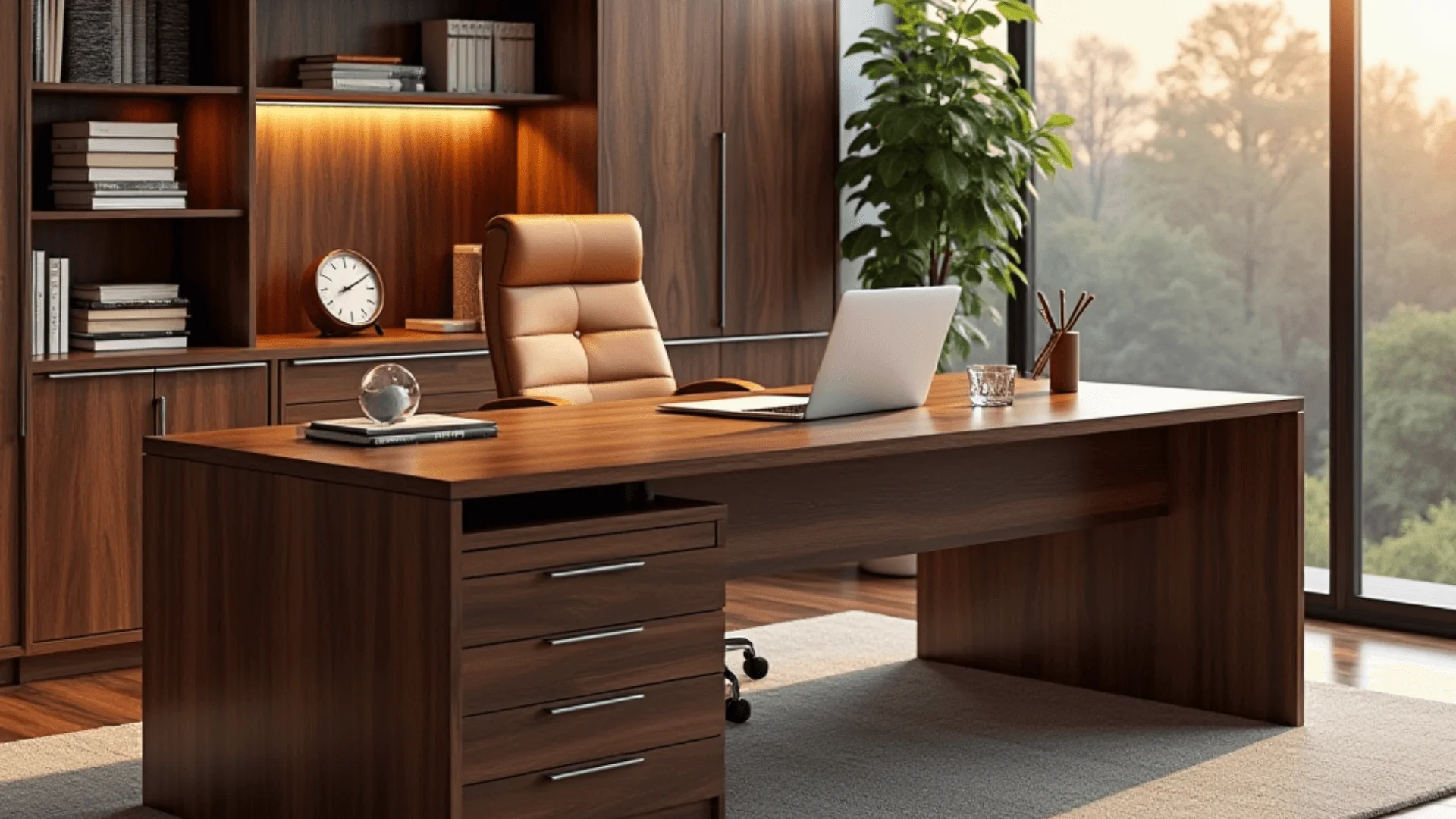 Walnut Desk with Leather Accents