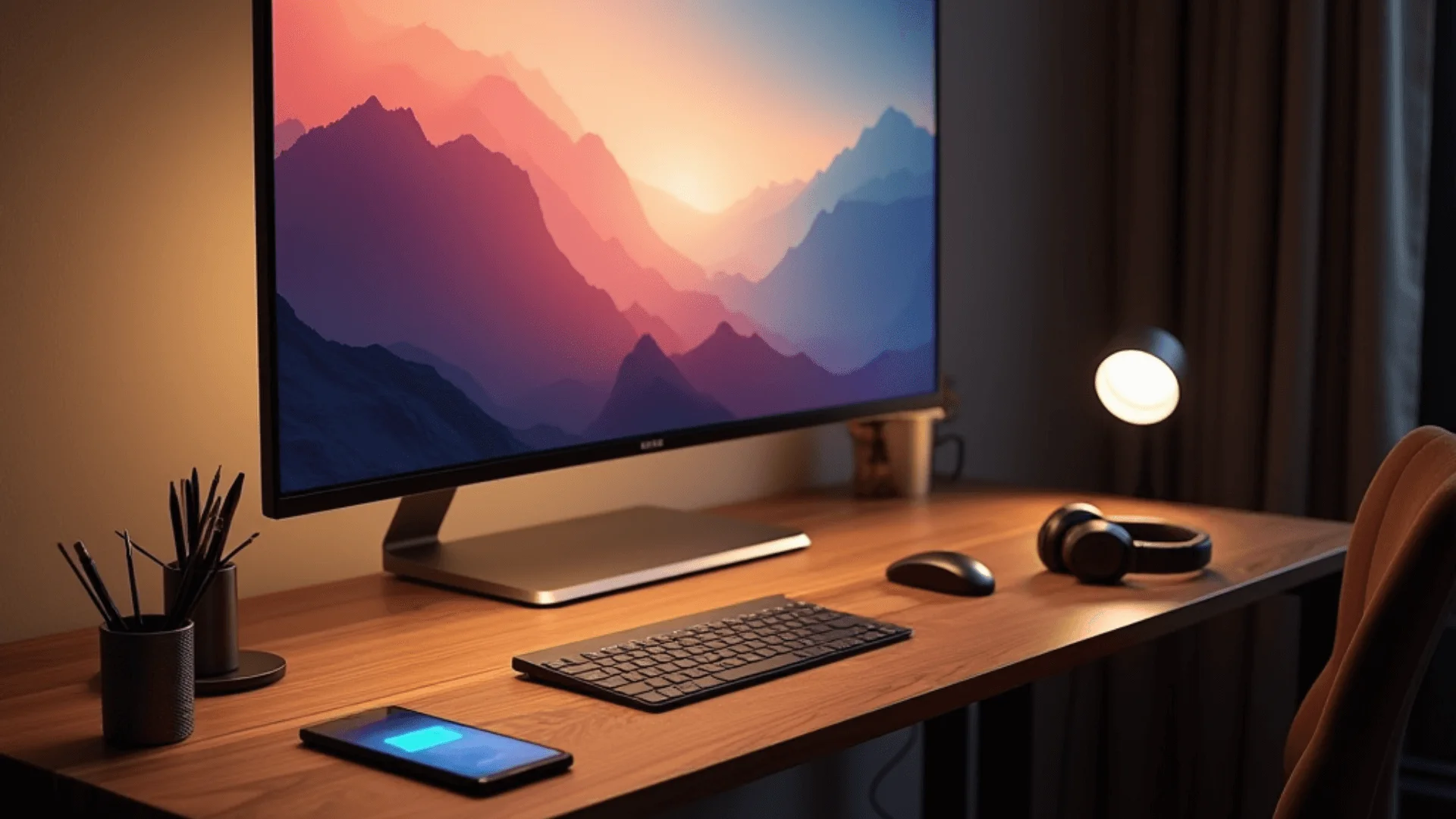 Walnut Desk with Integrated Lighting